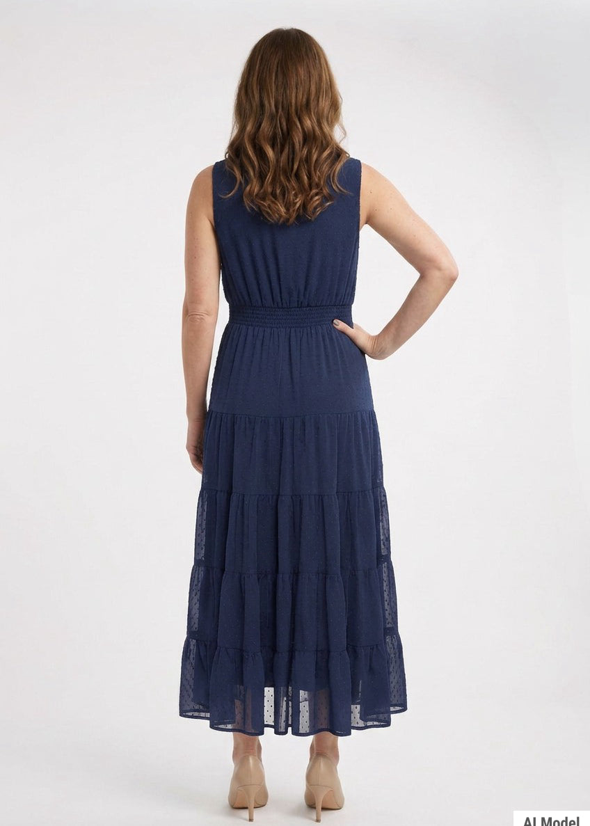 Sleeveless Tiered Swiss Dot Maxi Dress