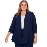 Alfred Dunner Light Open Crepe Cardigan Top - Navy - Plus