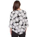 Alfred Dunner Daisy Pointed Hem Top with Necklace- Petite