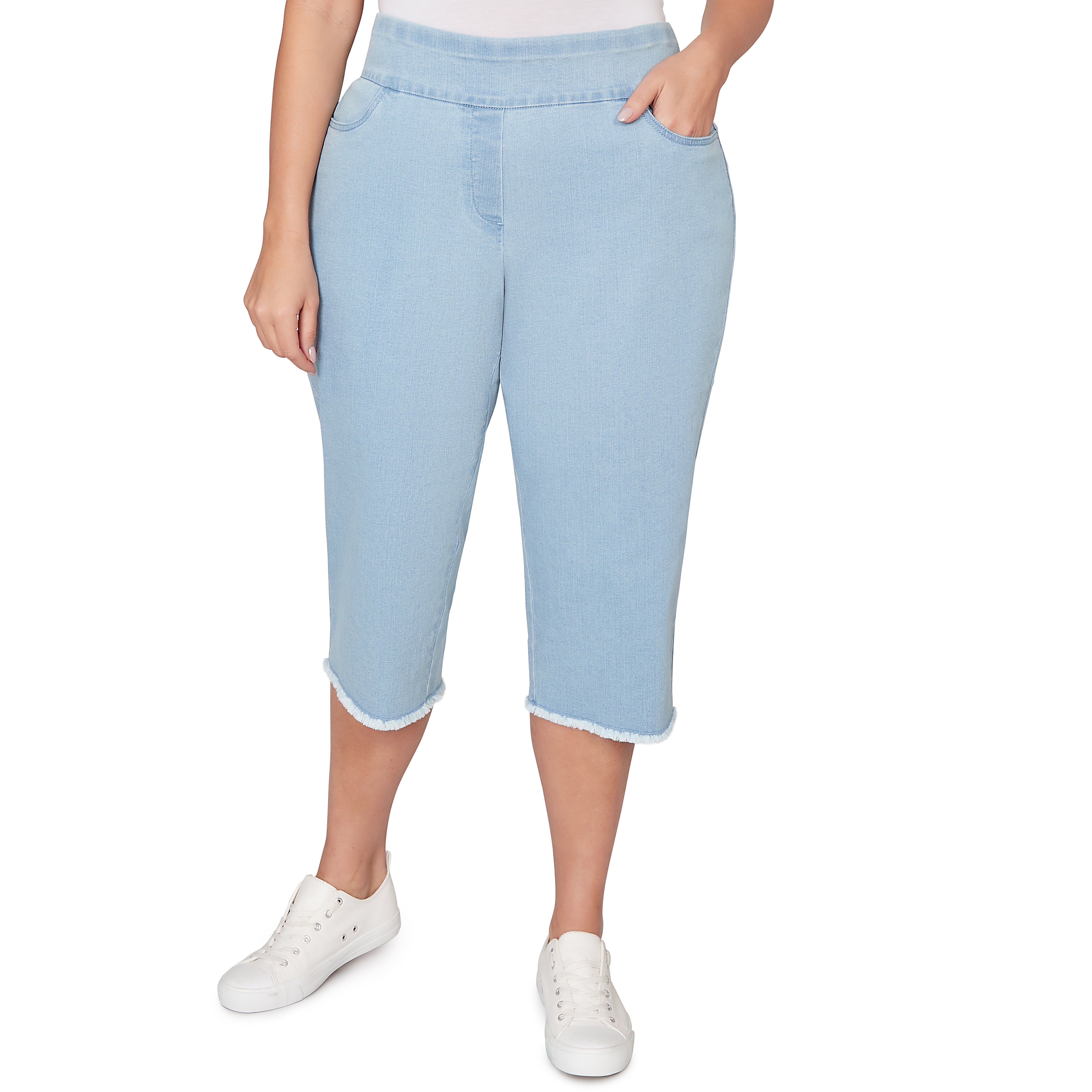 Alfred Dunner Super Stretch Denim Fringe Capri Pant - Plus