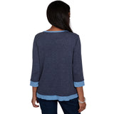 Alfred Dunner Heathered Colorblock Knit Top - Denim