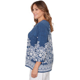 Alfred Dunner Floral Border Embroidered Split Neck Top - Plus