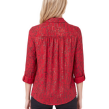 NY Collection 3/4 Sleeve Roll Tab Foil Print Blouse