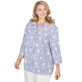 Alfred Dunner Puff Print Pinstripe Embroidered Button Down Top - Plus