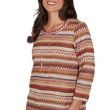Alfred Dunner Textured Stripe Knit Top with Necklace - Tan - Petite