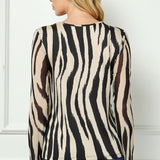 Long Sleeve Scoop Neck Attached Tie Shrug Front Mix Media Blouse