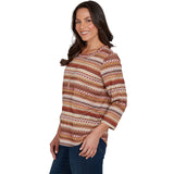 Alfred Dunner Textured Stripe Knit Top with Necklace - Tan - Petite