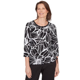 Alfred Dunner Floral Linework Side Tie Ruched Top