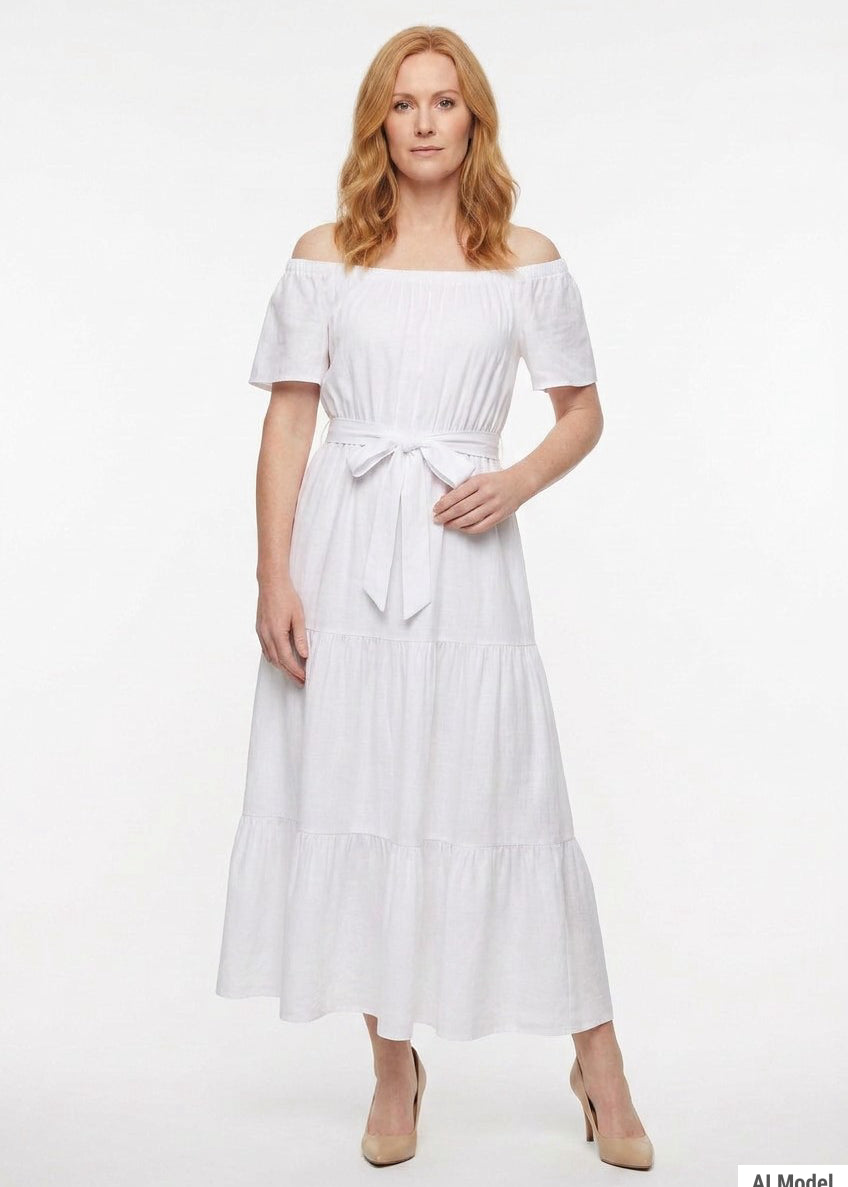 Off The Shoulder Maxi Dress, White – Dressbarn