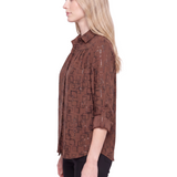 NY Collection Petite 3/4 Sleeve Roll Tab Foil Print Blouse