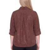 NY Collection Plus Size 3/4 Sleeve Roll Tab Foil Print Blouse