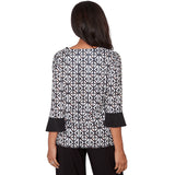Alfred Dunner Floral Geo Patchwork Split Neck Top