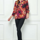3/4 Elastic Cuff Sleeve Cutout Removable Trim Front Neck Blouse