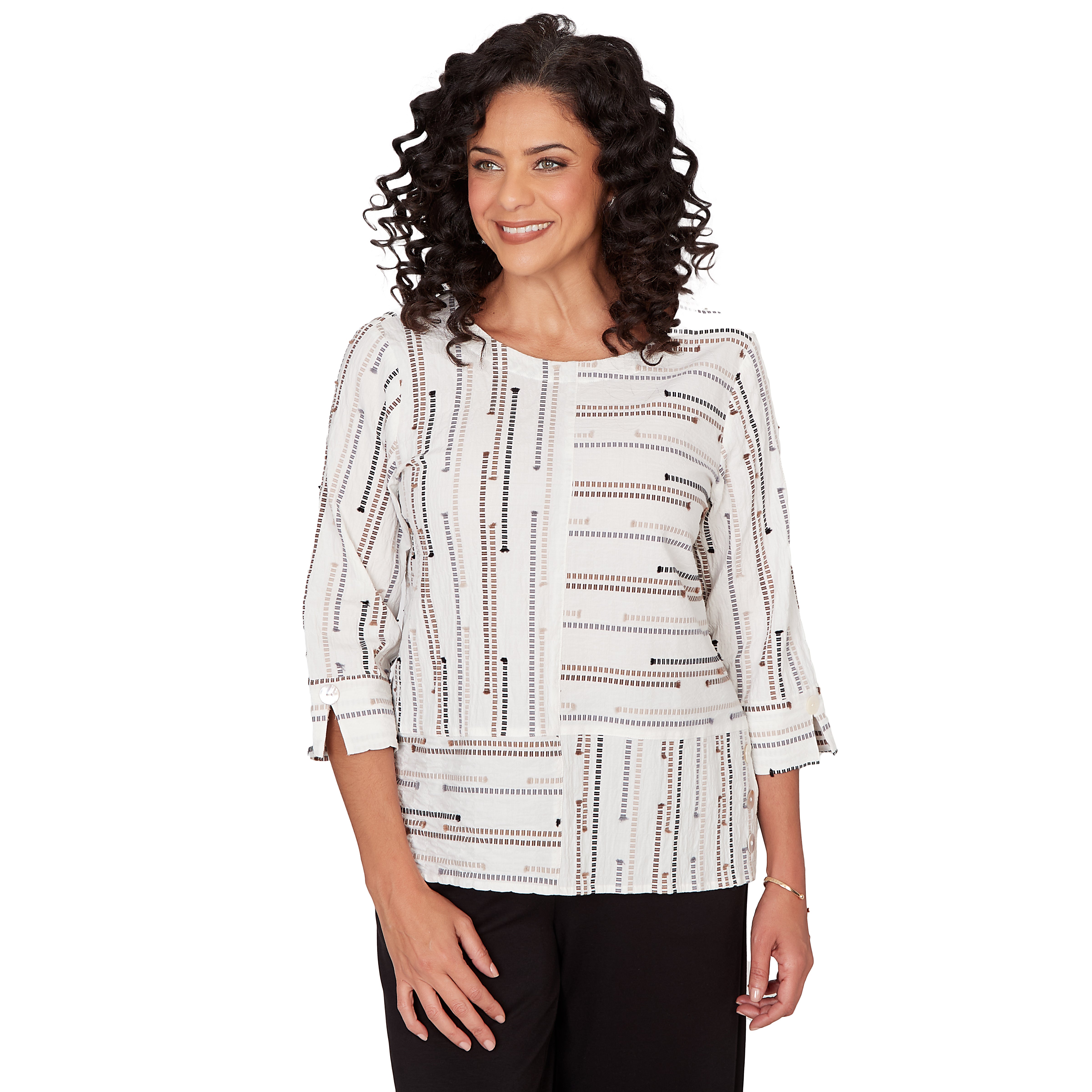Alfred Dunner Spliced Jacquard Stripe Top- Petite
