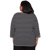 Alfred Dunner Pinstripe Embroidered Sleeve Top with Necklace - Plus