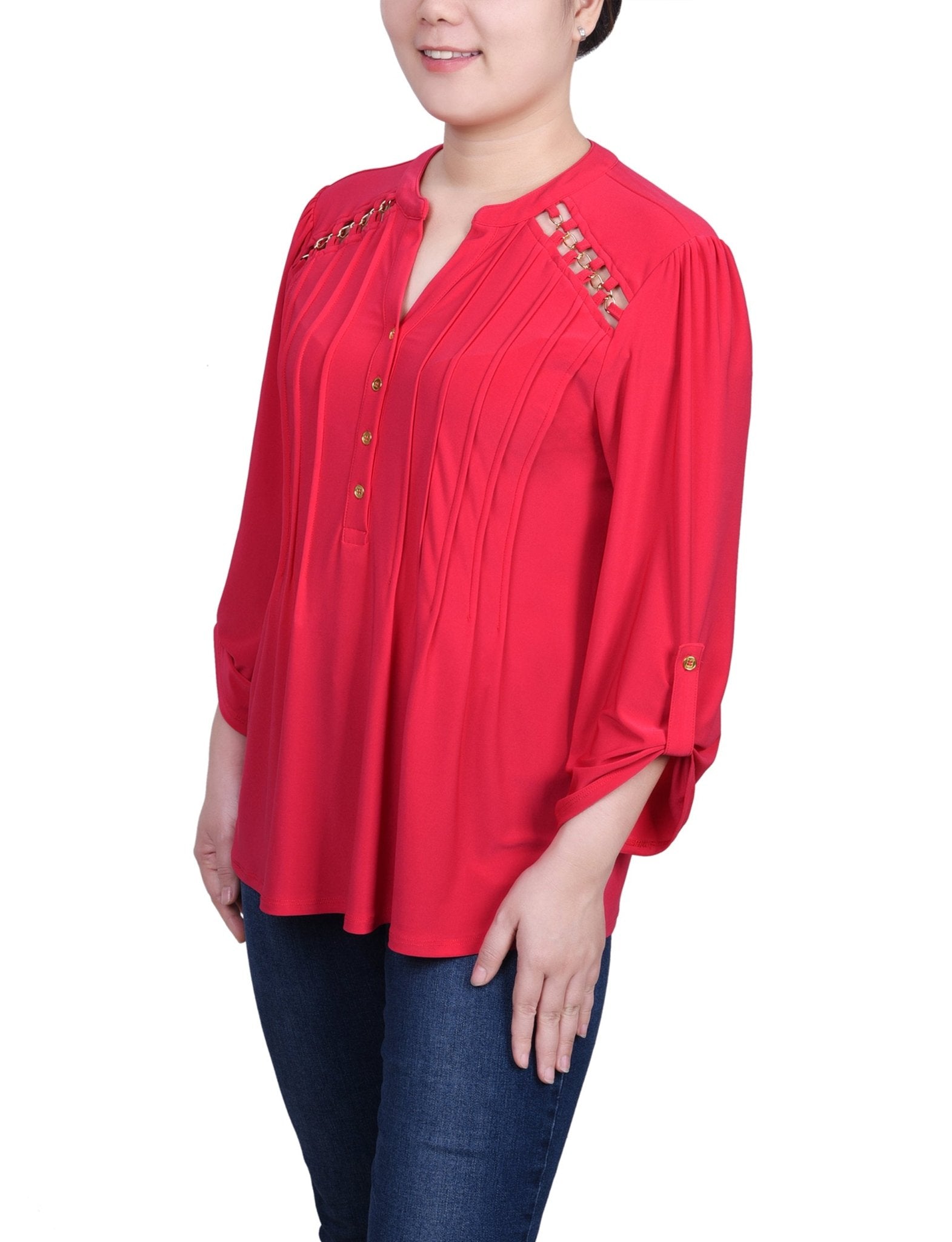 Beetroot Purple Beetroot Purple Pintuck Front Top With Chain Details - DressbarnBlouses