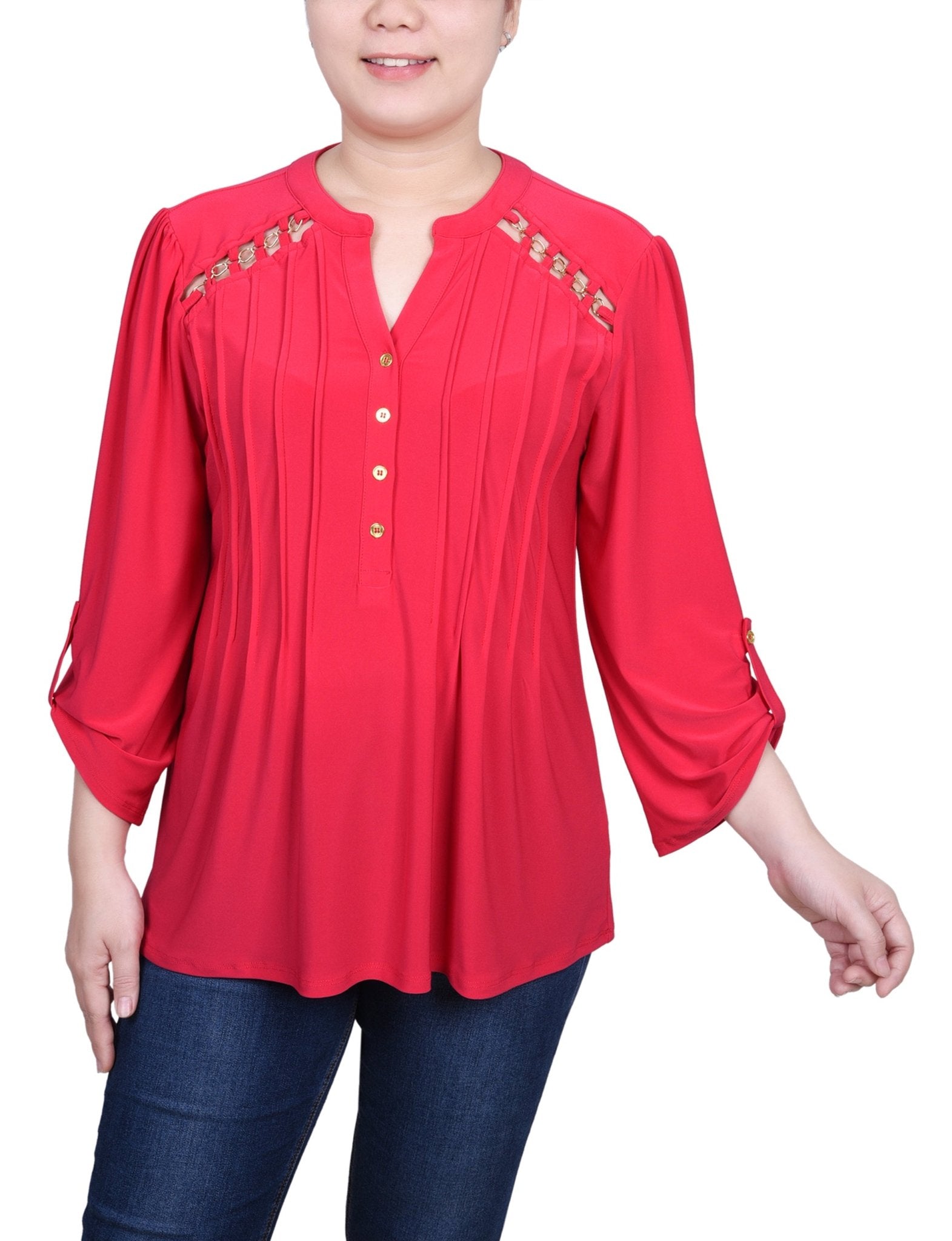 Beetroot Purple Beetroot Purple Pintuck Front Top With Chain Details - DressbarnBlouses