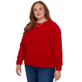 Alfred Dunner Cable Pullover Chenille Sweater - Red - Plus