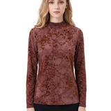NY Collection Long Sleeve Flocked Knit Jacquard Pullover Top