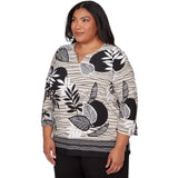 Alfred Dunner Tropical Leaf Border Print Split Neck Top - Plus
