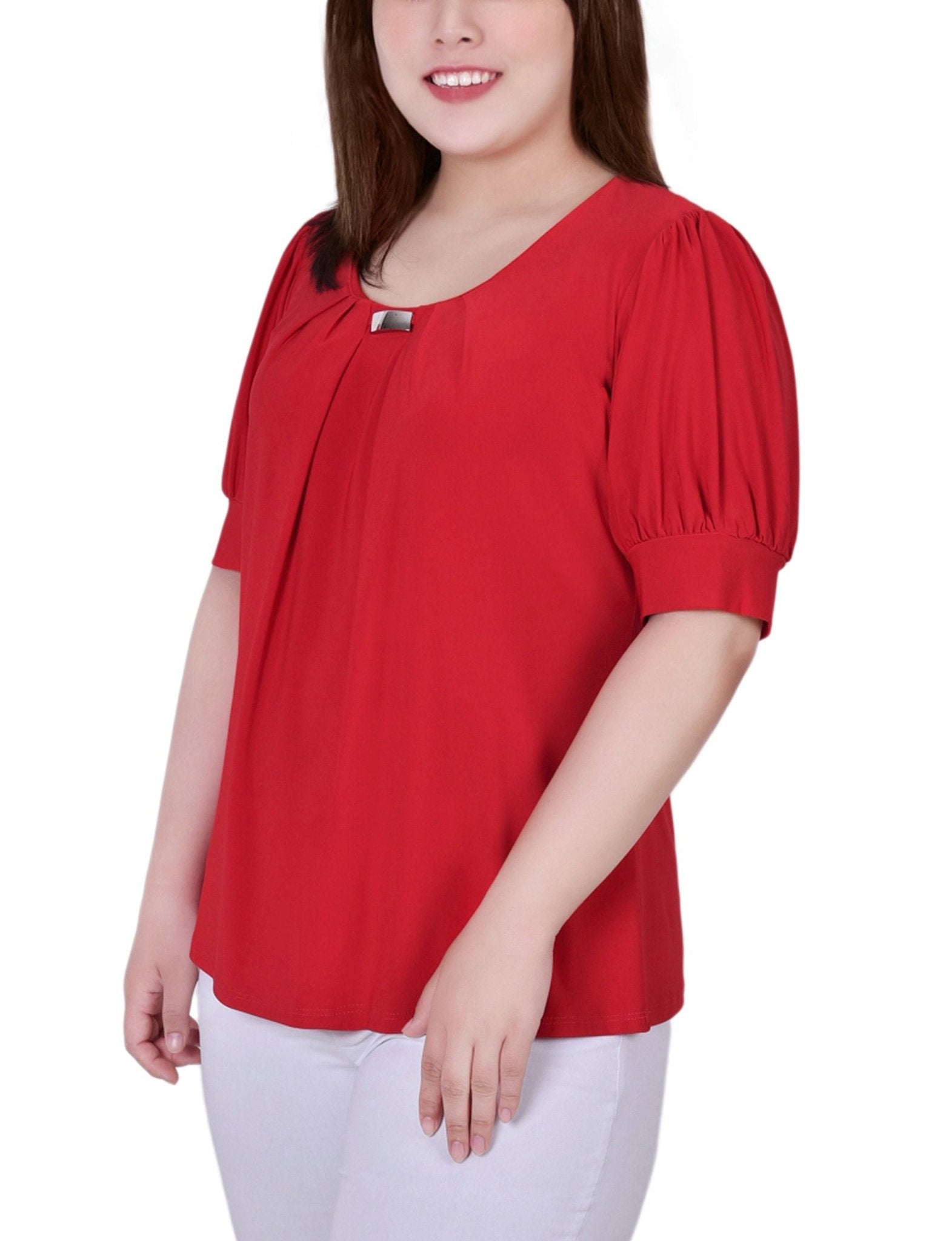 Bittersweet Short Sleeve Balloon Sleeve Top With Hardware - Plus - DressbarnBlouses