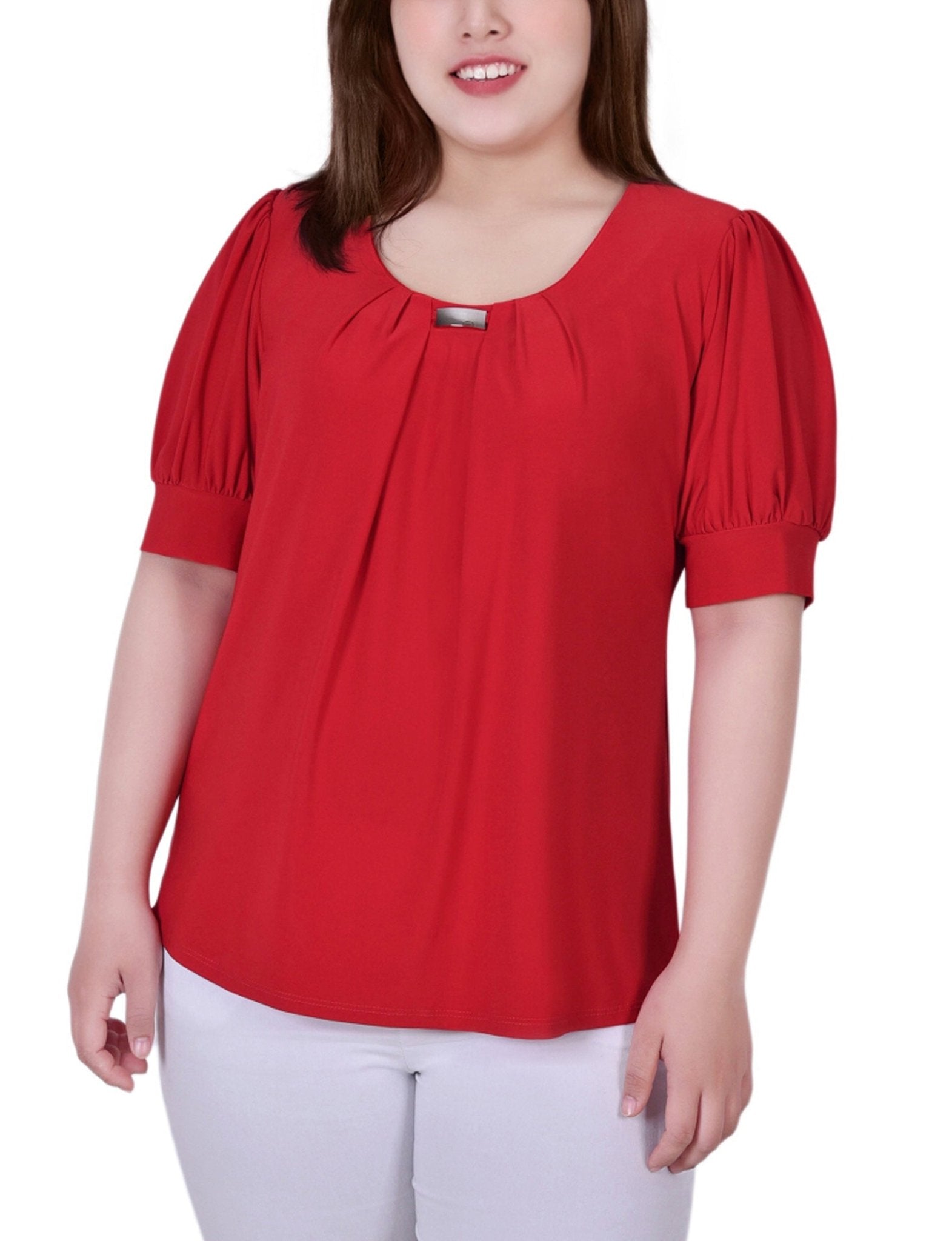 Bittersweet Short Sleeve Balloon Sleeve Top With Hardware - Plus - DressbarnBlouses