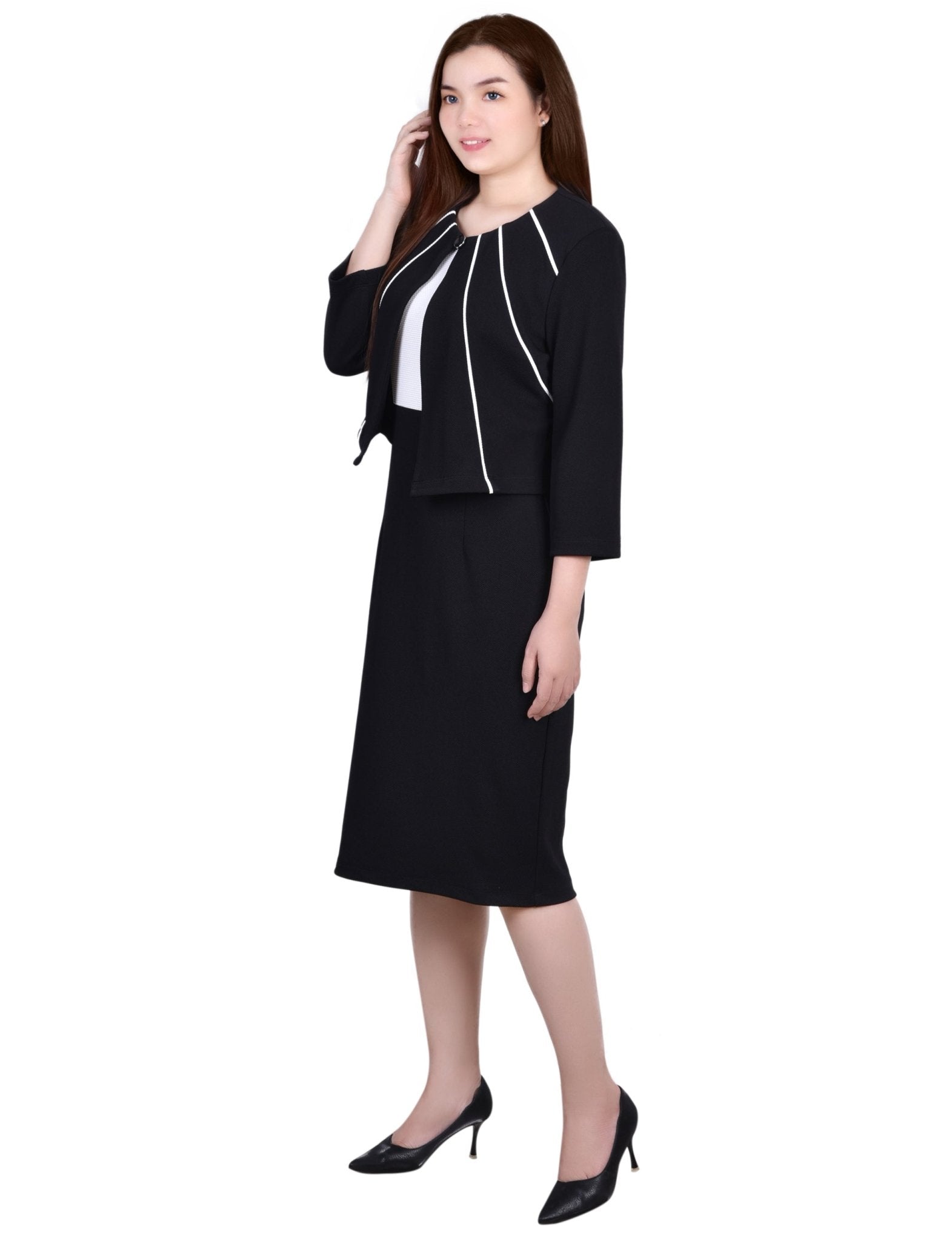 Black 2 Piece Colorblocked Dress Set - DressbarnKnee Length & Midi Dresses