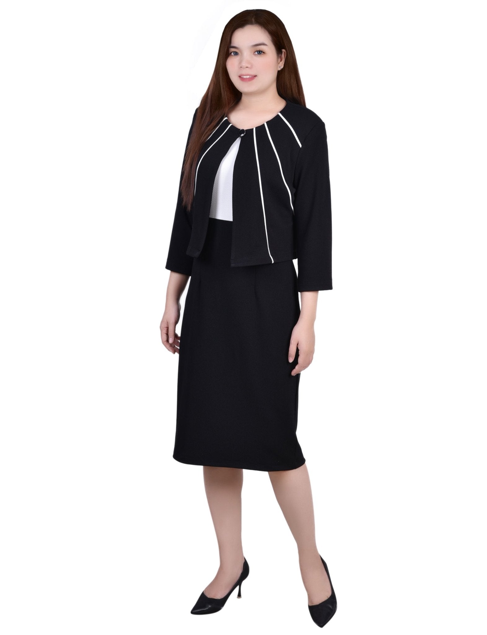 Black 2 Piece Colorblocked Dress Set - DressbarnKnee Length & Midi Dresses