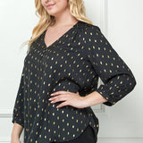 Black 3/4 Button Cuff Sleeve V Neck Popover - Plus - DressbarnShirts & Blouses