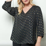 Black 3/4 Button Cuff Sleeve V Neck Popover - Plus - DressbarnShirts & Blouses