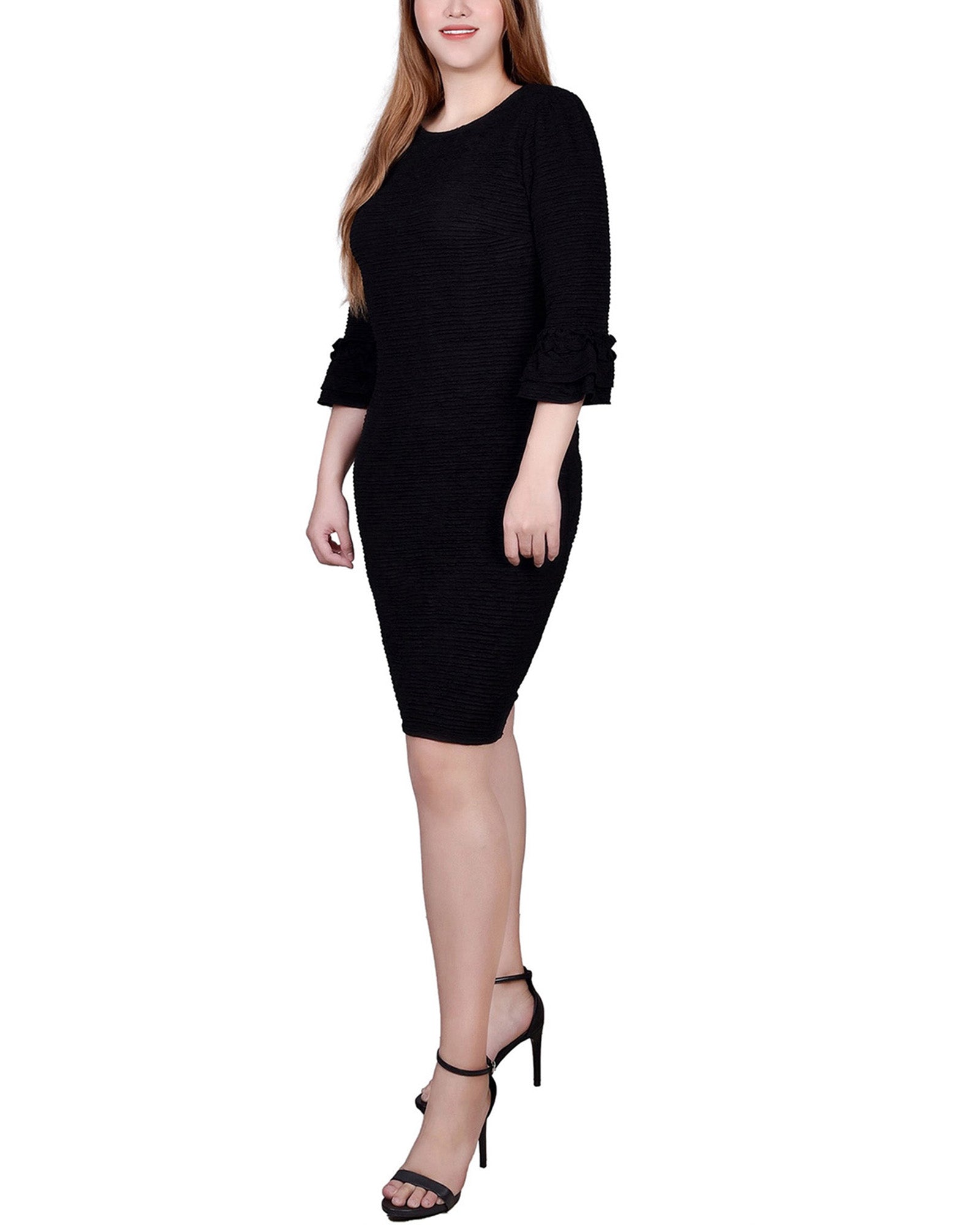 Black 3/4 Sleeve Textured Knit Dress Dressbarn Black 3/4 Sleeve Textured Knit Dress Dressbarn