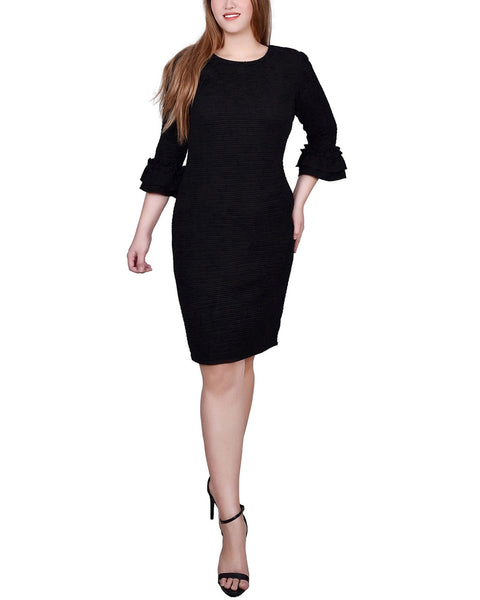 black knit dresses Black 3/4 Sleeve Textured Knit Dress – Dressbarn