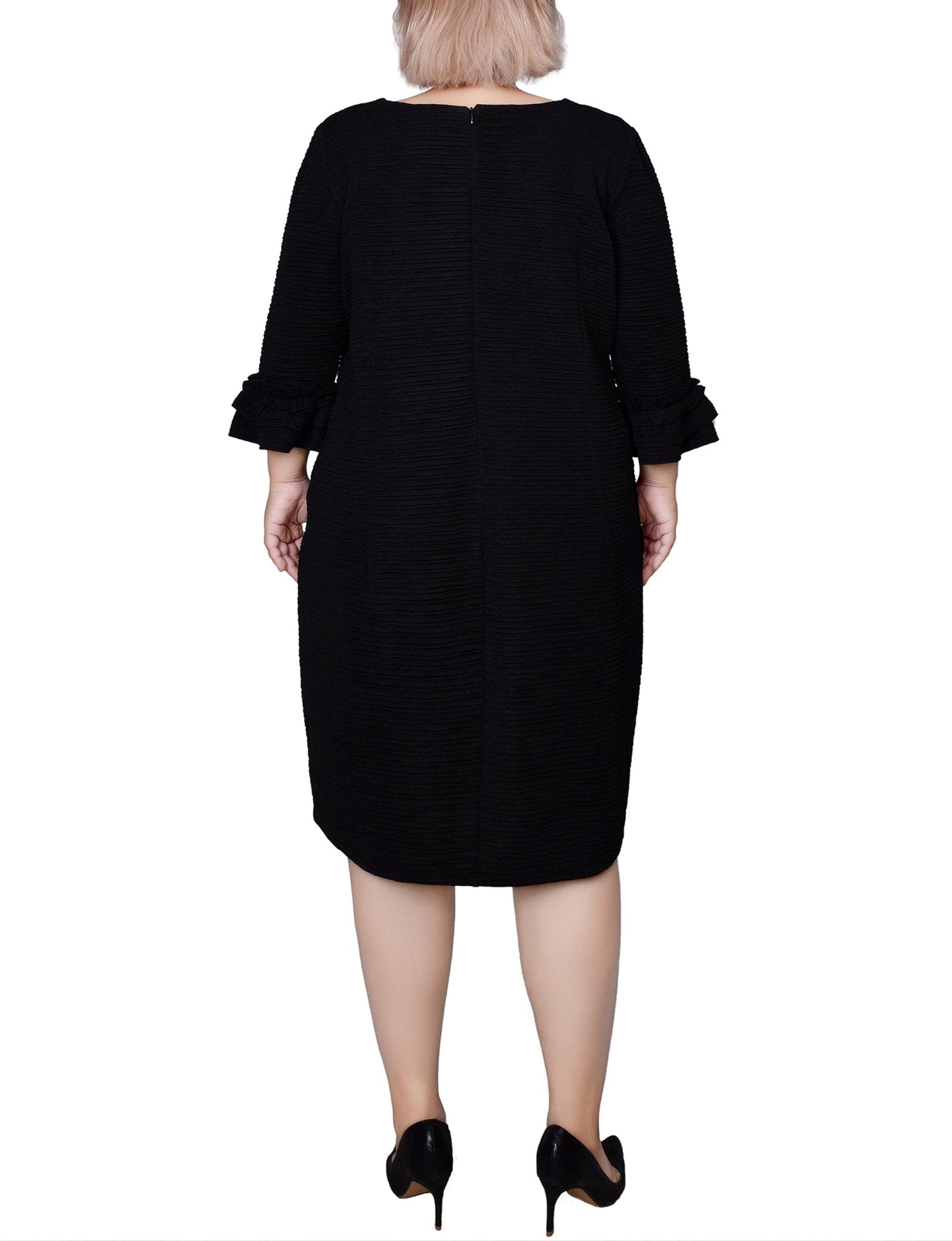Black 3/4 Sleeve Textured Knit Dress - Plus Dressbarn Black 3/4 Sleeve Textured Knit Dress - Plus Dressbarn