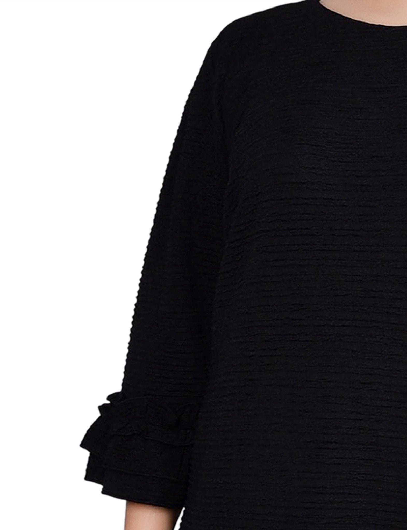 Black 3/4 Sleeve Textured Knit Dress - Plus Black 3/4 Sleeve Textured Knit Dress - Plus