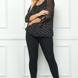 Black 3/4 Tie Sleeve Bubble Blouse - Plus - DressbarnShirts & Blouses