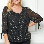 Black 3/4 Tie Sleeve Bubble Blouse - Plus - DressbarnShirts & Blouses