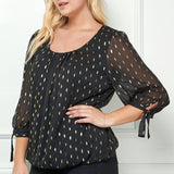 Black 3/4 Tie Sleeve Bubble Blouse - Plus - DressbarnShirts & Blouses