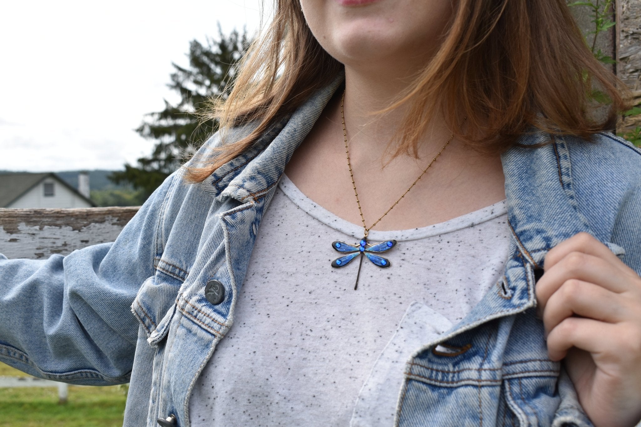 Black & Blues Large Dragonfly Pendant Necklace - DressbarnNecklaces