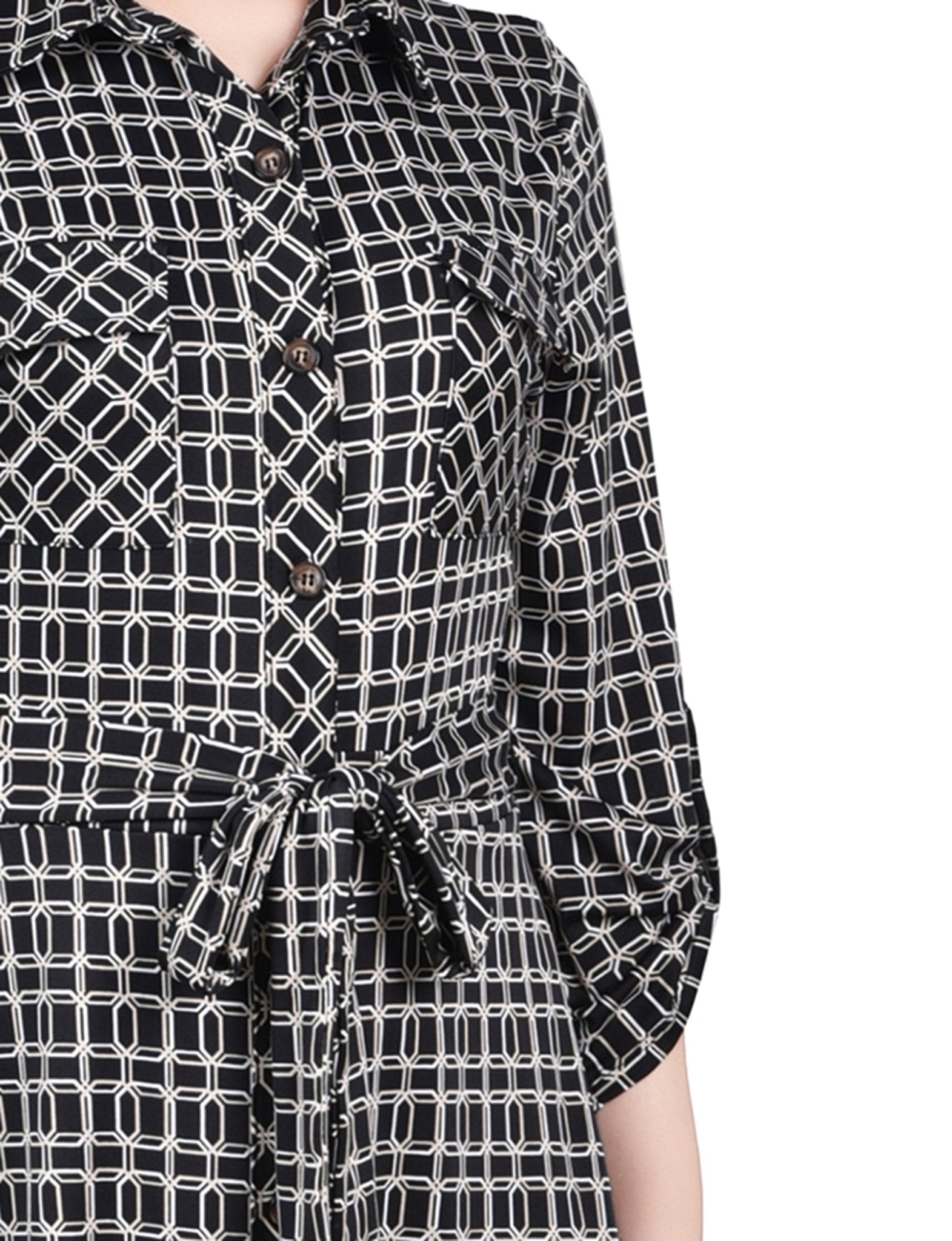 Black Gold Harlie 3/4 Slv Roll Tab Shirtdress - Petite Dressbarn Black Gold Harlie 3/4 Slv Roll Tab Shirtdress - Petite Dressbarn