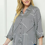 Black & Ivory 3/4 Notch Sleeve Johnny Collar Button Front Top - Plus - DressbarnShirts & Blouses