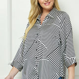 Black & Ivory 3/4 Notch Sleeve Johnny Collar Button Front Top - Plus - DressbarnShirts & Blouses