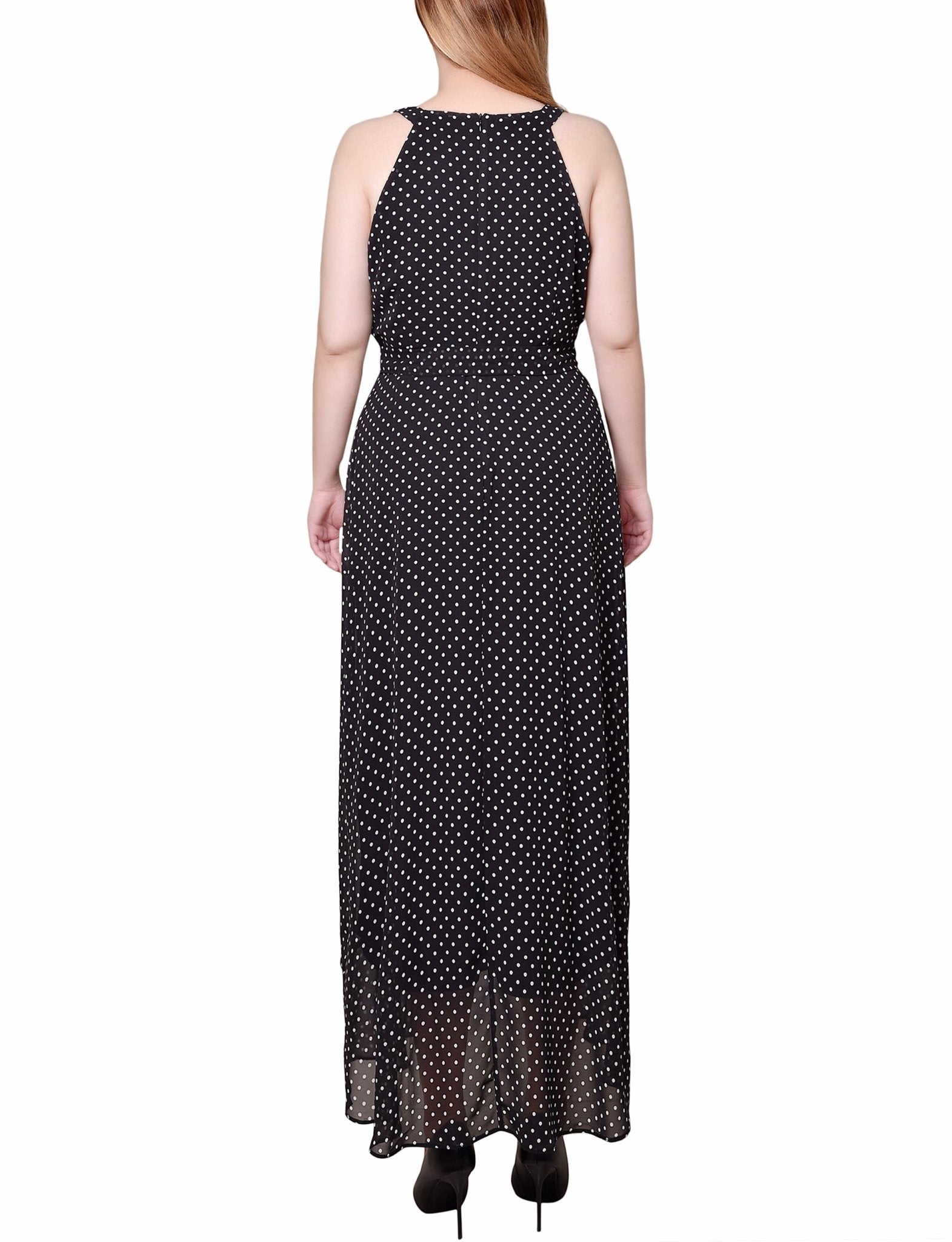 petite halter dress Black Ivory Dot Halter Front Chiffon Maxi Dress