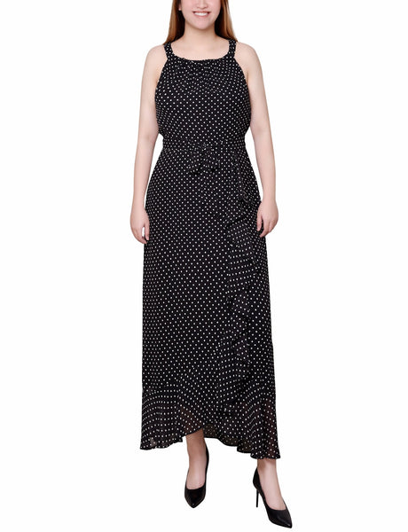 black and white chiffon maxi dress Petite Halter Front Chiffon Maxi Dress Black Ivory Dot / PM