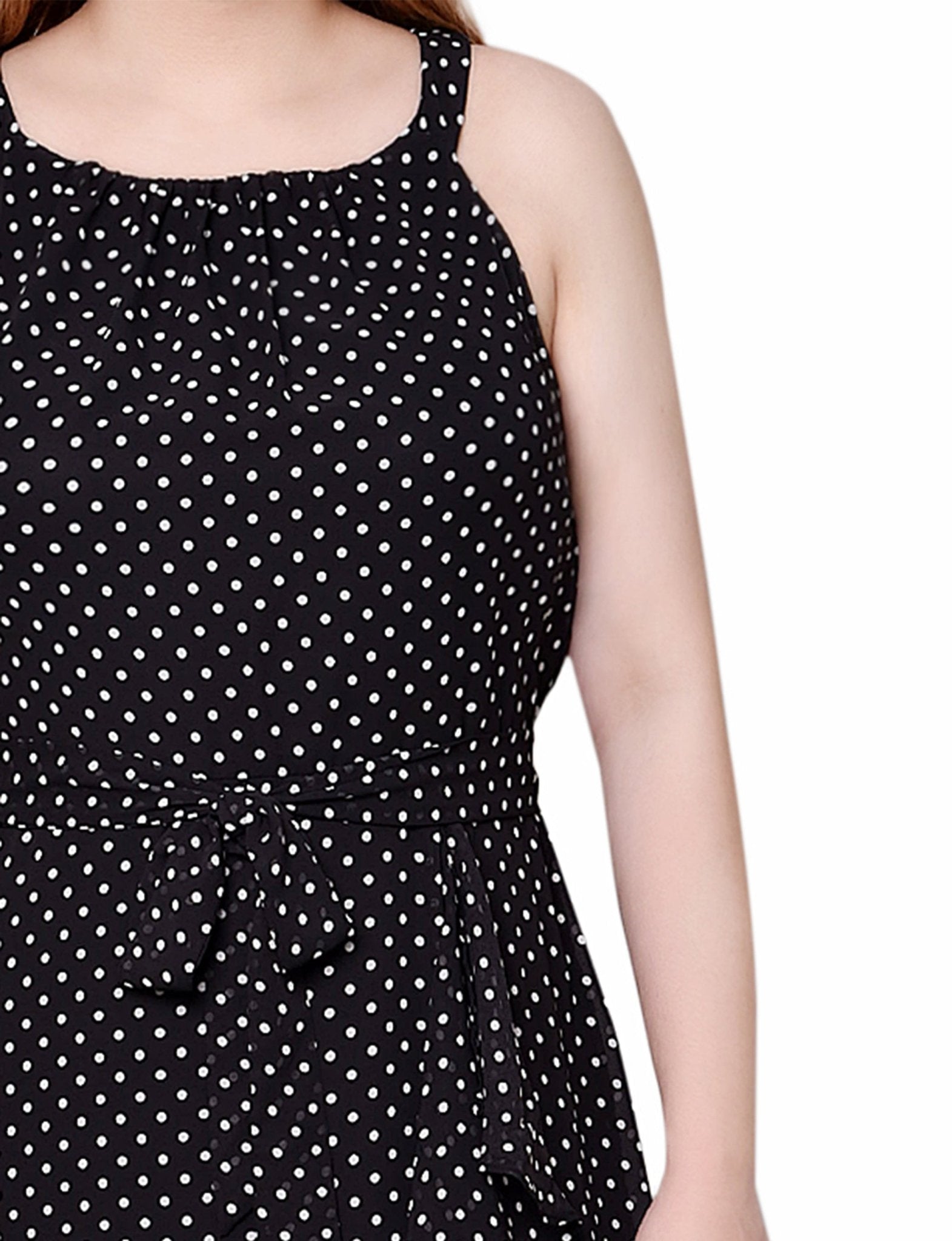 black and white petite maxi dress Petite Halter Front Chiffon Maxi Dress Black Ivory Dot / PM