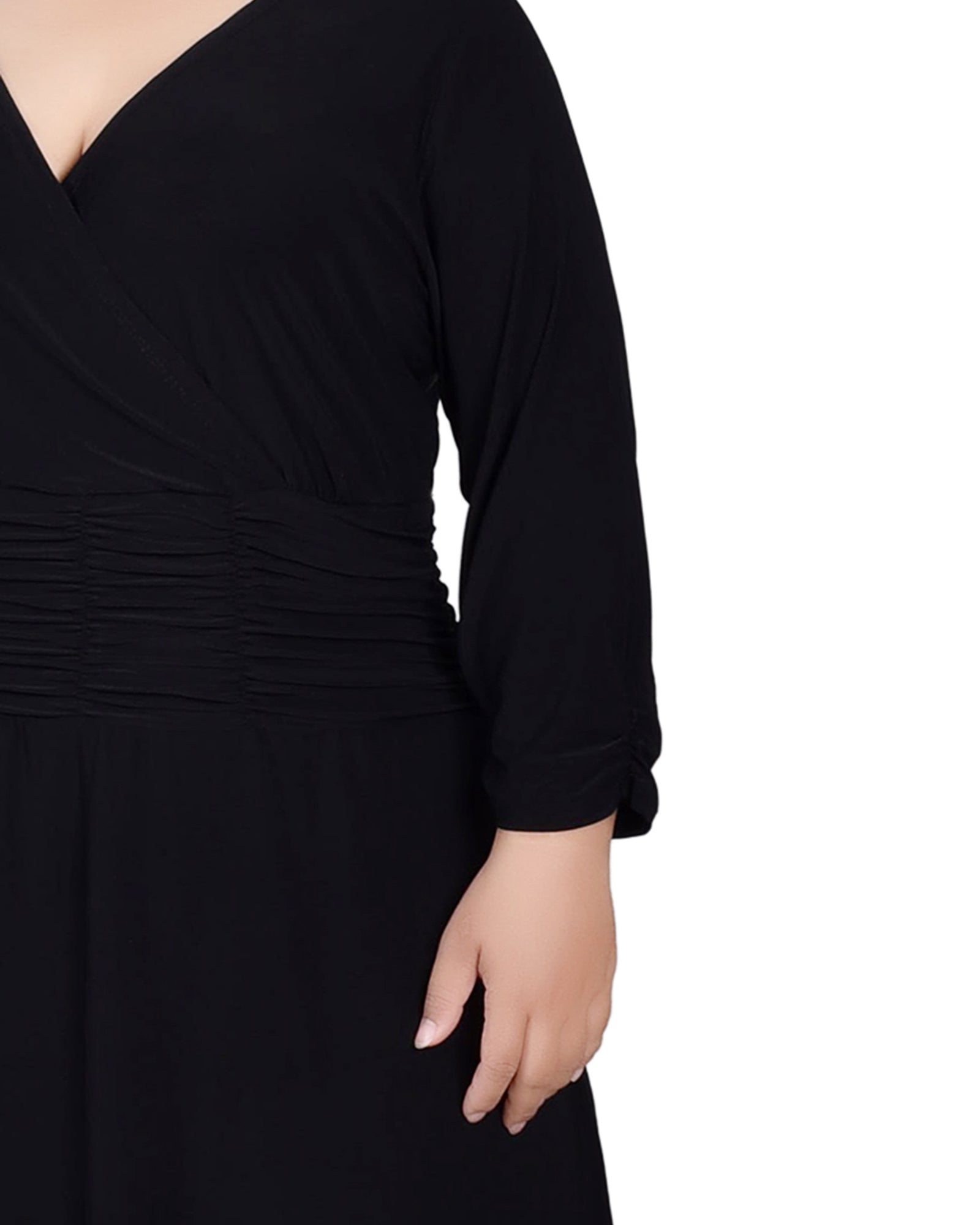 NY Collection Plus Size Ruched A-Line Dress - Black - 1x NY Collection Plus Size Ruched A-Line Dress - Black - 1x