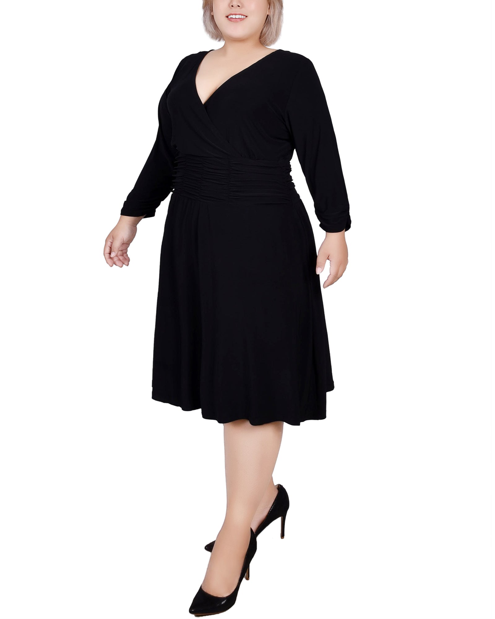 NY Collection Plus Size Ruched A-Line Dress - Black - 1X NY Collection Plus Size Ruched A-Line Dress - Black - 1X
