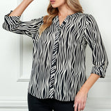 Black & White 3/4 Sleeve Button Front Top - DressbarnShirts & Blouses