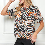 Black & White Tiger Rouche Sleeve Blouse - DressbarnShirts & Blouses