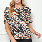 Black & White Tiger Rouche Sleeve Blouse - DressbarnShirts & Blouses