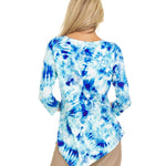 Blue / Ivory Tye Dye 3/4 Sleeeve Asymetrical Hem Top - DressbarnShirts & Blouses